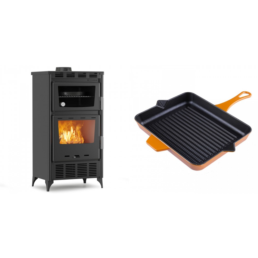 Set Kaminofen, Holzofen mit Backfach Velmora Fire ATS 90-30 ΜΑSΙΝΑ AERO, mit gebläse, 18.23kW + Emaillierte grillpfanne Gusseisen Solagio, Dijon, 26x32cm | Holzofen | Kaminofen |