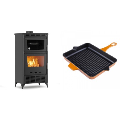 Set Kaminofen, Holzofen mit Backfach Velmora Fire ATS 90-30 ΜΑSΙΝΑ AERO, mit gebläse, 18.23kW + Emaillierte grillpfanne Gusseisen Solagio, Dijon, 26x32cm - Kaminofen - Holzofen mit Backfach