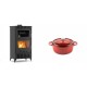 Set Kaminofen, Holzofen mit Backfach Velmora Fire ATS 90-30 ΜΑSΙΝΑ AERO, mit gebläse, 18.23kW + Gusseisen Topf Tiefer Solagio, Rubin, Ф12 | Holzofen | Kaminofen |