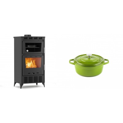 Set Kaminofen, Holzofen mit Backfach Velmora Fire ATS 90-30 ΜΑSΙΝΑ AERO, mit gebläse, 18.23kW + Gusseisen Topf Tiefer Solagio, Bamboo, Ф12 - Kaminofen - Holzofen mit Backfach