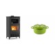 Set Kaminofen, Holzofen mit Backfach Velmora Fire ATS 90-30 ΜΑSΙΝΑ AERO, mit gebläse, 18.23kW + Gusseisen Topf Tiefer Solagio, Bamboo, Ф12 | Holzofen | Kaminofen |