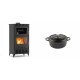 Set Kaminofen, Holzofen mit Backfach Velmora Fire ATS 90-30 ΜΑSΙΝΑ AERO, mit gebläse, 18.23kW + Gusseisen Topf Tiefer Solagio, Black Onyx, Ф12 | Holzofen | Kaminofen |