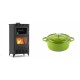 Set Kaminofen, Holzofen mit Backfach Velmora Fire ATS 90-30 ΜΑSΙΝΑ AERO, mit gebläse, 18.23kW + Gusseisen Topf Tiefer Solagio, Bamboo, Ф20 | Holzofen | Kaminofen |