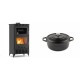 Set Kaminofen, Holzofen mit Backfach Velmora Fire ATS 90-30 ΜΑSΙΝΑ AERO, mit gebläse, 18.23kW + Gusseisen Topf Tiefer Solagio, Black Onyx, Ф20 | Holzofen | Kaminofen |