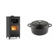 Set Kaminofen, Holzofen mit Backfach Velmora Fire ATS 90-30 ΜΑSΙΝΑ AERO, mit gebläse, 18.23kW + Gusseisen Topf Tiefer Solagio, Black Onyx, Ф24 | Holzofen | Kaminofen |