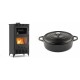 Set Kaminofen, Holzofen mit Backfach Velmora Fire ATS 90-30 ΜΑSΙΝΑ AERO, mit gebläse, 18.23kW + Gusseisen Topf Flach Solagio, Black Onyx, Ф28 | Holzofen | Kaminofen |