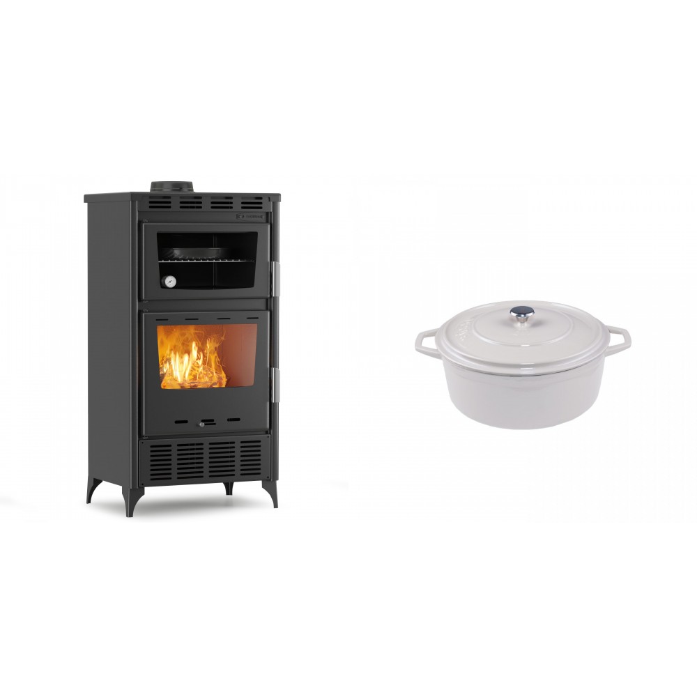 Set Kaminofen, Holzofen mit Backfach Velmora Fire ATS 90-30 ΜΑSΙΝΑ AERO, mit gebläse, 18.23kW + Gusseisen Topf Tiefer Solagio, Ivory, Ф12 | Holzofen | Kaminofen |