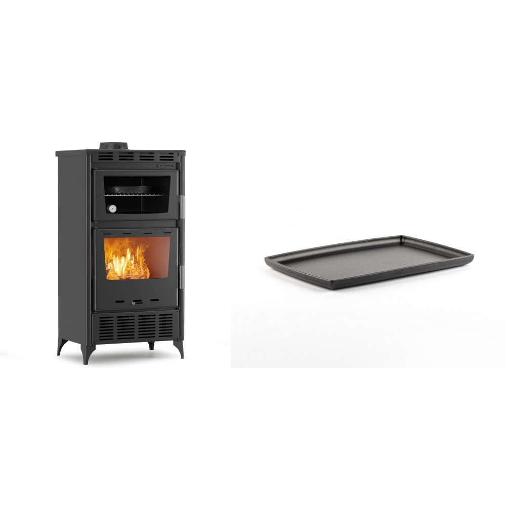 Set Kaminofen, Holzofen mit Backfach Velmora Fire ATS 90-30 ΜΑSΙΝΑ AERO, mit gebläse, 18.23kW + Rechteckige Servierplatte aus Gusseisen Solagio, 21x31cm | Holzofen | Kaminofen |