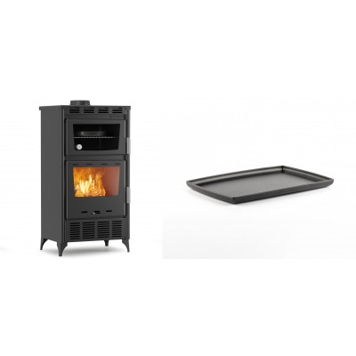 Set Kaminofen, Holzofen mit Backfach Velmora Fire ATS 90-30 ΜΑSΙΝΑ AERO, mit gebläse, 18.23kW + Rechteckige Servierplatte aus Gusseisen Solagio, 21x31cm - Kaminofen - Holzofen mit Backfach