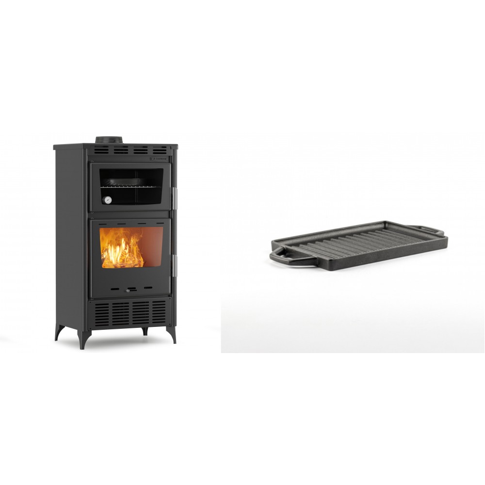 Set Kaminofen, Holzofen mit Backfach Velmora Fire ATS 90-30 ΜΑSΙΝΑ AERO, mit gebläse, 18.23kW + Mini-Grillplatte aus Gusseisen Solagio, 15.5x22.5cm | Holzofen | Kaminofen |