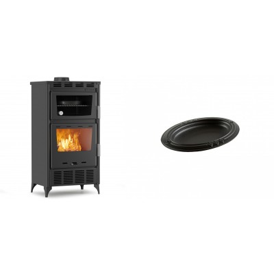 Set Kaminofen, Holzofen mit Backfach Velmora Fire ATS 90-30 ΜΑSΙΝΑ AERO, mit gebläse, 18.23kW + Gusseiserne auflaufform Solagio oval, 17x28cm - Kaminofen - Holzofen mit Backfach