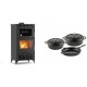 Set Kaminofen, Holzofen mit Backfach Velmora Fire ATS 90-30 ΜΑSΙΝΑ AERO, mit gebläse, 18.23kW + Gusseisen Topf Set aus 3 teilen Solagio, Black Onyx | Holzofen | Kaminofen |