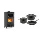 Set Kaminofen, Holzofen mit Backfach Velmora Fire ATS 90-30 ΜΑSΙΝΑ AERO, mit gebläse, 18.23kW + Gusseisen Topf Set aus 3 teilen Solagio, Black Onyx | Holzofen | Kaminofen |