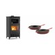 Set Kaminofen, Holzofen mit Backfach Velmora Fire ATS 90-30 ΜΑSΙΝΑ AERO, mit gebläse, 18.23kW + Gusseisen Topf Set aus 2 teilen Solagio, Rubin | Holzofen | Kaminofen |