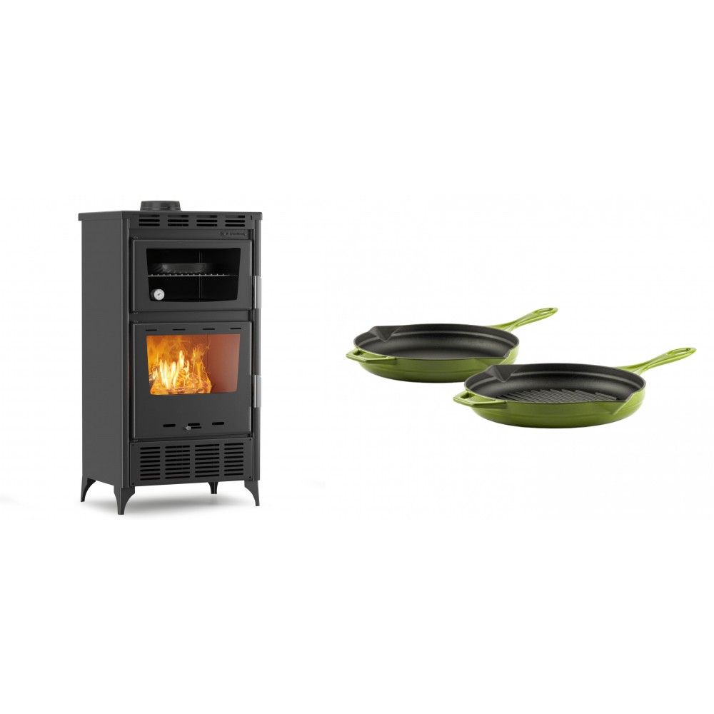 Set Kaminofen, Holzofen mit Backfach Velmora Fire ATS 90-30 ΜΑSΙΝΑ AERO, mit gebläse, 18.23kW + Gusseisen Topf Set aus 2 teilen Solagio, Bamboo | Holzofen | Kaminofen |