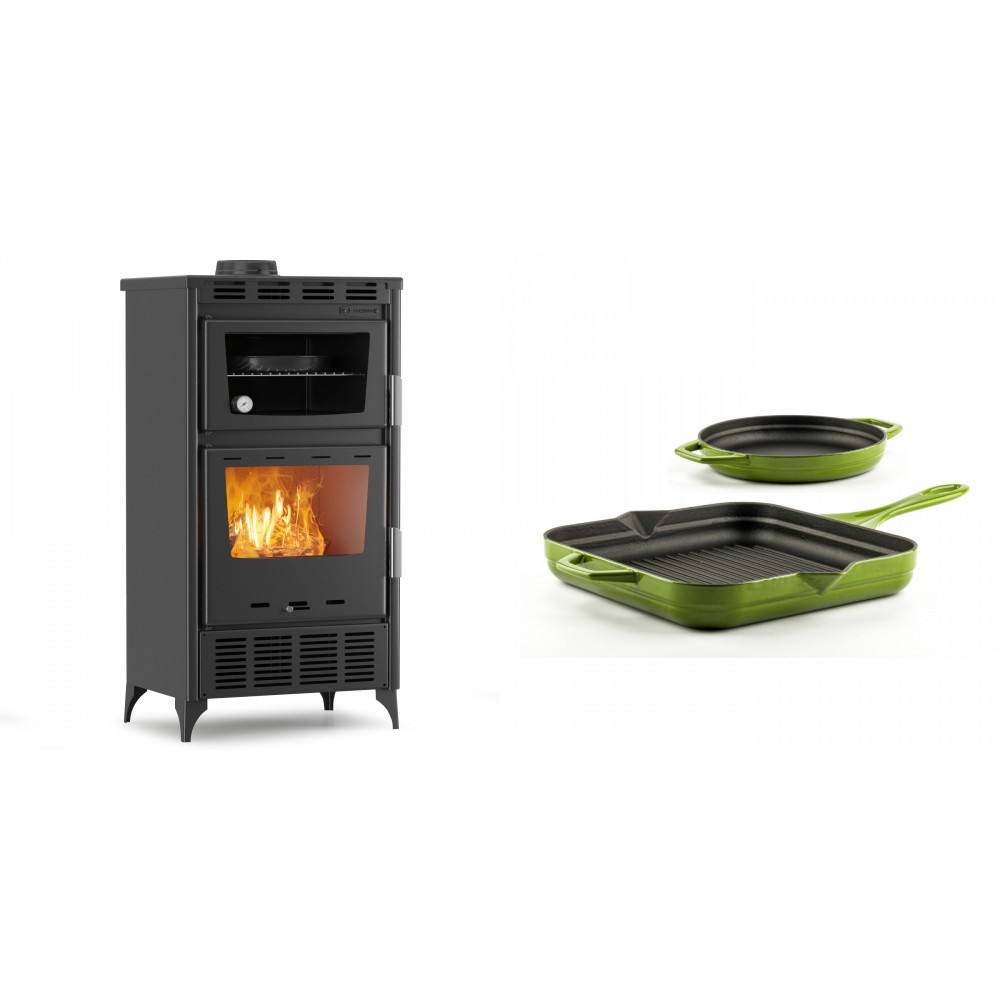 Set Kaminofen, Holzofen mit Backfach Velmora Fire ATS 90-30 ΜΑSΙΝΑ AERO, mit gebläse, 18.23kW + Gusseisen Topf Set aus 2 teilen Solagio, Bamboo | Holzofen | Kaminofen |