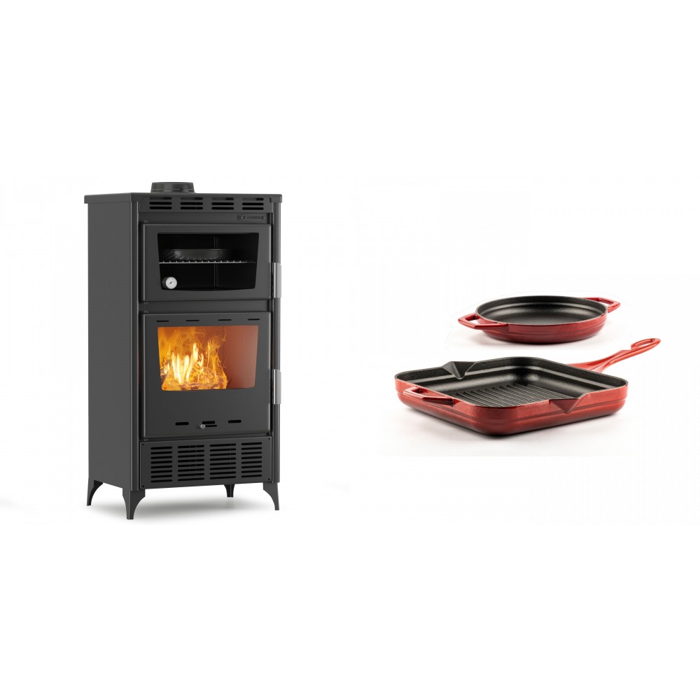 Set Kaminofen, Holzofen mit Backfach Velmora Fire ATS 90-30 ΜΑSΙΝΑ AERO, mit gebläse, 18.23kW + Gusseisen Topf Set aus 2 teilen Solagio, Rubin | Holzofen | Kaminofen |