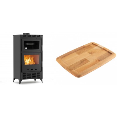 Set Kaminofen, Holzofen mit Backfach Velmora Fire ATS 90-30 ΜΑSΙΝΑ AERO, mit gebläse, 18.23kW + Holz untersetzer für gusseisenplatte Solagio HSST2131 - Kaminofen - Holzofen mit Backfach