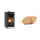 Set Kaminofen, Holzofen mit Backfach Velmora Fire ATS 90-30 ΜΑSΙΝΑ AERO, mit gebläse, 18.23kW + Holz untersetzer für Gusseisenplatte Solagio HSYSAK28 | Holzofen | Kaminofen |