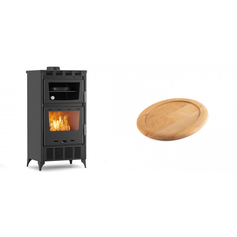 Set Kaminofen, Holzofen mit Backfach Velmora Fire ATS 90-30 ΜΑSΙΝΑ AERO, mit gebläse, 18.23kW + Holz untersetzer für ovale gusseisenpfanne Solagio HSFT1825 | Holzofen | Kaminofen |
