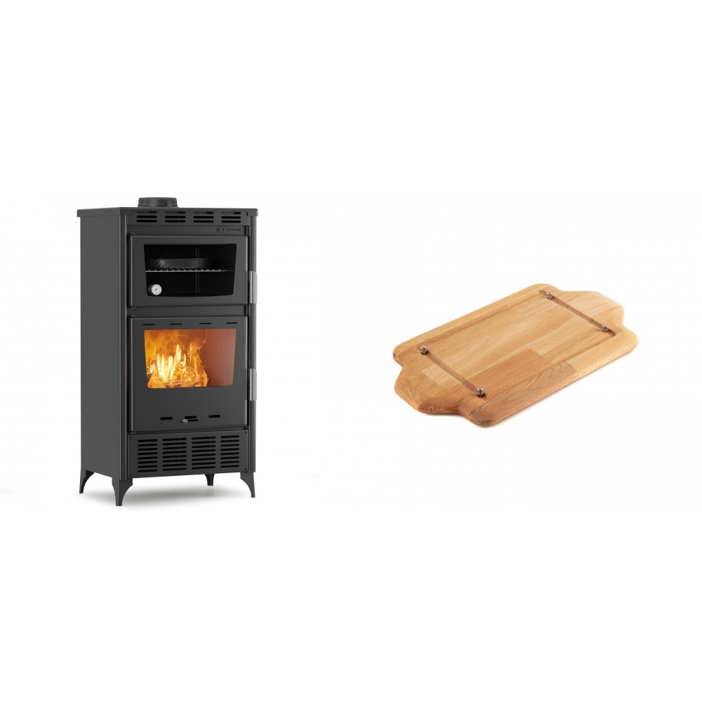 Set Kaminofen, Holzofen mit Backfach Velmora Fire ATS 90-30 ΜΑSΙΝΑ AERO, mit gebläse, 18.23kW + Holz untersetzer für mini-gusseisenplatte Solagio HSDDHP1522 | Holzofen | Kaminofen |