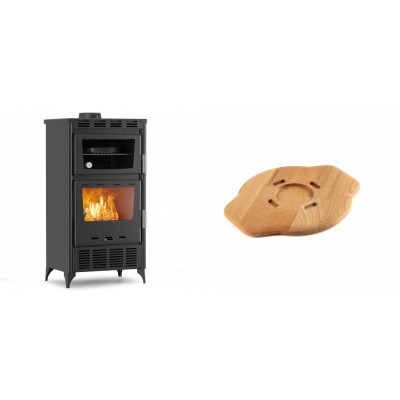 Set Kaminofen, Holzofen mit Backfach Velmora Fire ATS 90-30 ΜΑSΙΝΑ AERO, mit gebläse, 18.23kW + Holz untersetzer für gusseisenplatte Solagio HSYSAK20 - Kaminofen - Holzofen mit Backfach