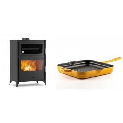 Set Kaminofen, Holzofen mit Backfach Velmora Fire ATS 90-50 ΜΑSΙΝΑ, 17.55kW + Emaillierte grillpfanne Gusseisen Solagio, Dijon, 28х28cm - Kaminofen - Holzofen mit Backfach