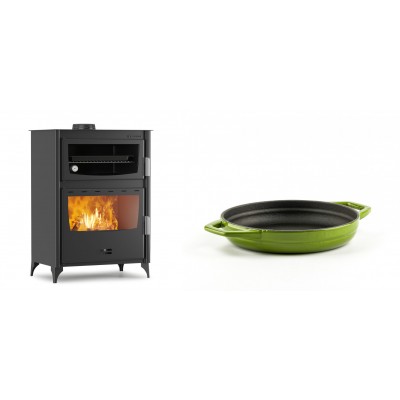 Set Kaminofen, Holzofen mit Backfach Velmora Fire ATS 90-50 ΜΑSΙΝΑ, 17.55kW + Emaillierte gusseisenpfanne mit zwei Griffen Solagio, Bamboo, Ф16cm - Kaminofen - Holzofen mit Backfach