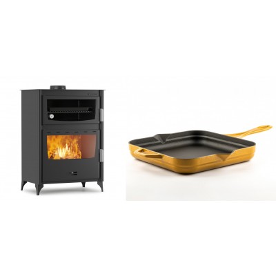 Set Kaminofen, Holzofen mit Backfach Velmora Fire ATS 90-50 ΜΑSΙΝΑ, 17.55kW + Emaillierte Gusseisenpfanne Solagio, Dijon, 28x28cm - Kaminofen - Holzofen mit Backfach