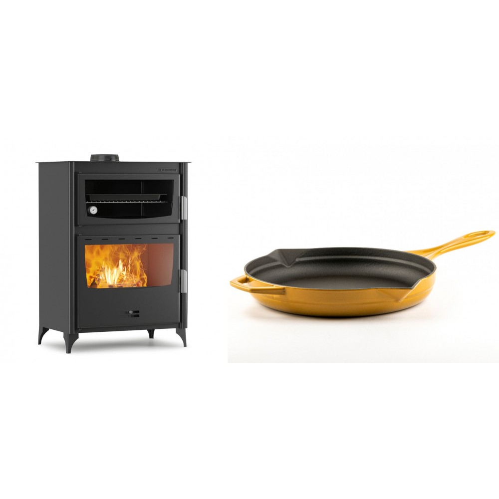 Set Kaminofen, Holzofen mit Backfach Velmora Fire ATS 90-50 ΜΑSΙΝΑ, 17.55kW + Emaillierte Gusseisenpfanne Solagio, Dijon, Ф28cm | Holzofen | Kaminofen |