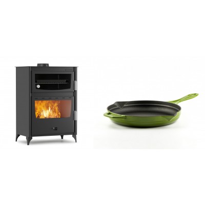 Set Kaminofen, Holzofen mit Backfach Velmora Fire ATS 90-50 ΜΑSΙΝΑ, 17.55kW + Emaillierte Gusseisenpfanne Solagio, Bamboo, Ф24cm - Kaminofen - Holzofen mit Backfach