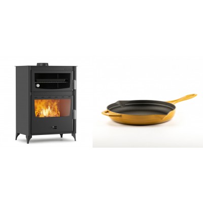Set Kaminofen, Holzofen mit Backfach Velmora Fire ATS 90-50 ΜΑSΙΝΑ, 17.55kW + Emaillierte Gusseisenpfanne Solagio, Dijon, Ф24cm - Kaminofen - Holzofen mit Backfach