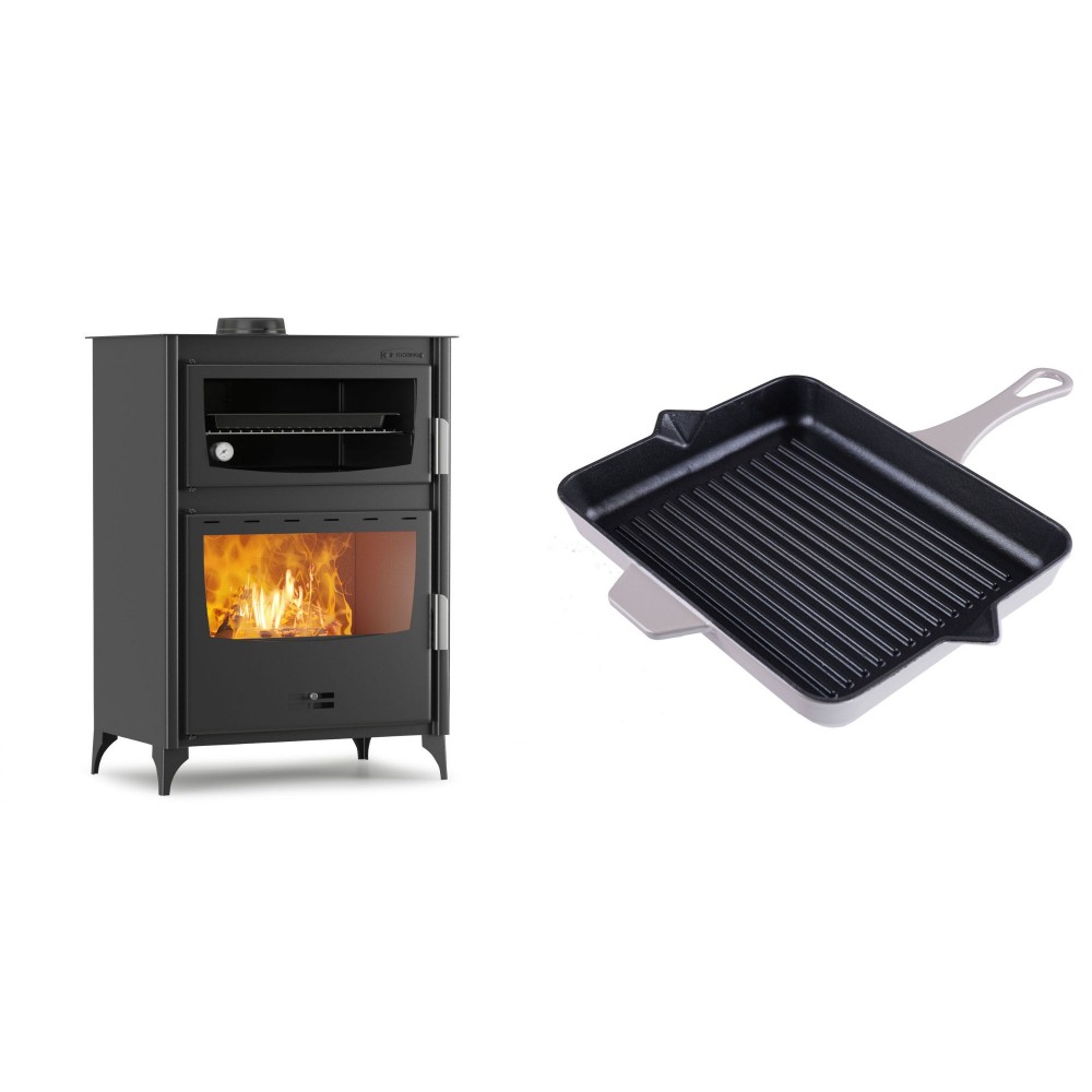 Set Kaminofen, Holzofen mit Backfach Velmora Fire ATS 90-50 ΜΑSΙΝΑ, 17.55kW + Emaillierte grillpfanne Gusseisen Solagio, Ivory, 26x32cm | Holzofen | Kaminofen |