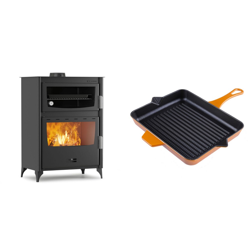 Set Kaminofen, Holzofen mit Backfach Velmora Fire ATS 90-50 ΜΑSΙΝΑ, 17.55kW + Emaillierte grillpfanne Gusseisen Solagio, Dijon, 26x32cm | Holzofen | Kaminofen |