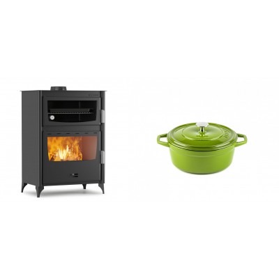 Set Kaminofen, Holzofen mit Backfach Velmora Fire ATS 90-50 ΜΑSΙΝΑ, 17.55kW + Gusseisen Topf Tiefer Solagio, Bamboo, Ф12 - Kaminofen - Holzofen mit Backfach