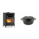 Set Kaminofen, Holzofen mit Backfach Velmora Fire ATS 90-50 ΜΑSΙΝΑ, 17.55kW + Gusseisen Topf Tiefer Solagio, Black Onyx, Ф20 | Holzofen | Kaminofen |