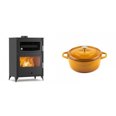 Set Kaminofen, Holzofen mit Backfach Velmora Fire ATS 90-50 ΜΑSΙΝΑ, 17.55kW + Gusseisen Topf Tiefer Solagio, Dijon, Ф20 - Kaminofen - Holzofen mit Backfach