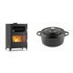 Set Kaminofen, Holzofen mit Backfach Velmora Fire ATS 90-50 ΜΑSΙΝΑ, 17.55kW + Gusseisen Topf Tiefer Solagio, Black Onyx, Ф24 | Holzofen | Kaminofen |