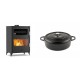 Set Kaminofen, Holzofen mit Backfach Velmora Fire ATS 90-50 ΜΑSΙΝΑ, 17.55kW + Gusseisen Topf Flach Solagio, Black Onyx, Ф26 | Holzofen | Kaminofen |