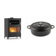 Set Kaminofen, Holzofen mit Backfach Velmora Fire ATS 90-50 ΜΑSΙΝΑ, 17.55kW + Gusseisen Topf Flach Solagio, Black Onyx, Ф28 | Holzofen | Kaminofen |