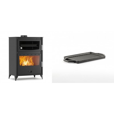 Set Kaminofen, Holzofen mit Backfach Velmora Fire ATS 90-50 ΜΑSΙΝΑ, 17.55kW + Mini-Grillplatte aus Gusseisen Solagio, 15.5x22.5cm - Kaminofen - Holzofen mit Backfach