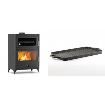 Set Kaminofen, Holzofen mit Backfach Velmora Fire ATS 90-50 ΜΑSΙΝΑ, 17.55kW + Große Grillplatte aus Gusseisen Solagio, 25x44cm - Kaminofen - Holzofen mit Backfach