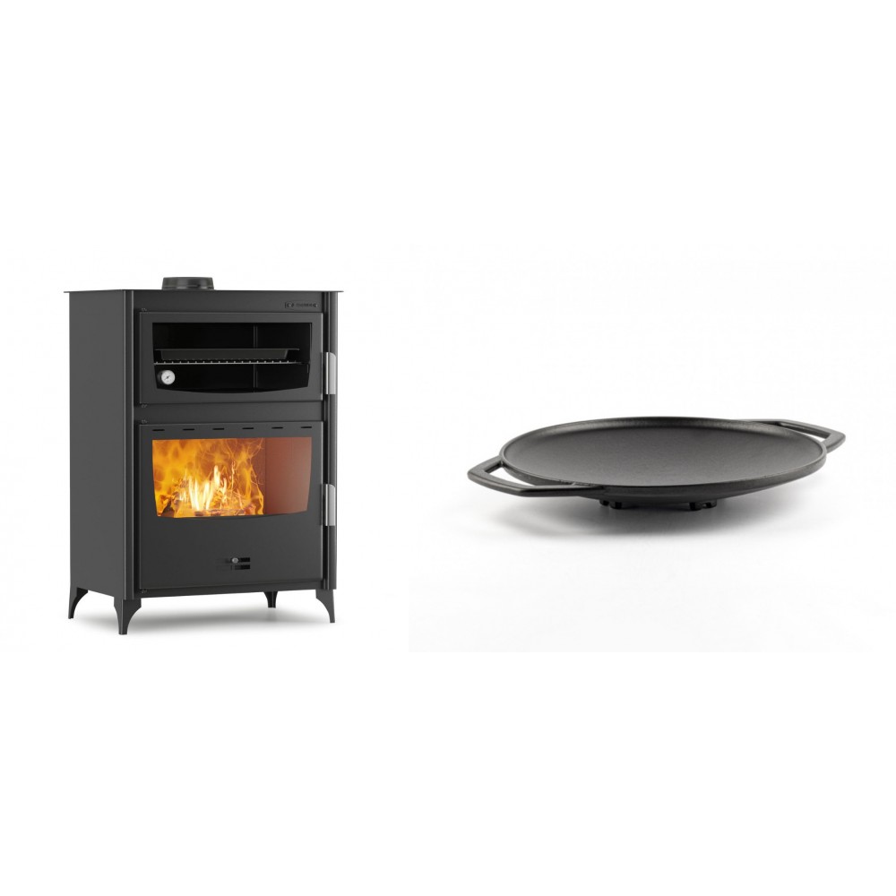 Set Kaminofen, Holzofen mit Backfach Velmora Fire ATS 90-50 ΜΑSΙΝΑ, 17.55kW + Backplatte aus Gusseisen Solagio, Ф28cm | Holzofen | Kaminofen |