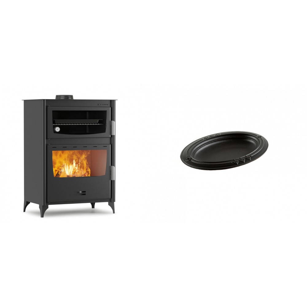 Set Kaminofen, Holzofen mit Backfach Velmora Fire ATS 90-50 ΜΑSΙΝΑ, 17.55kW + Gusseiserne auflaufform Solagio oval, 17x28cm
