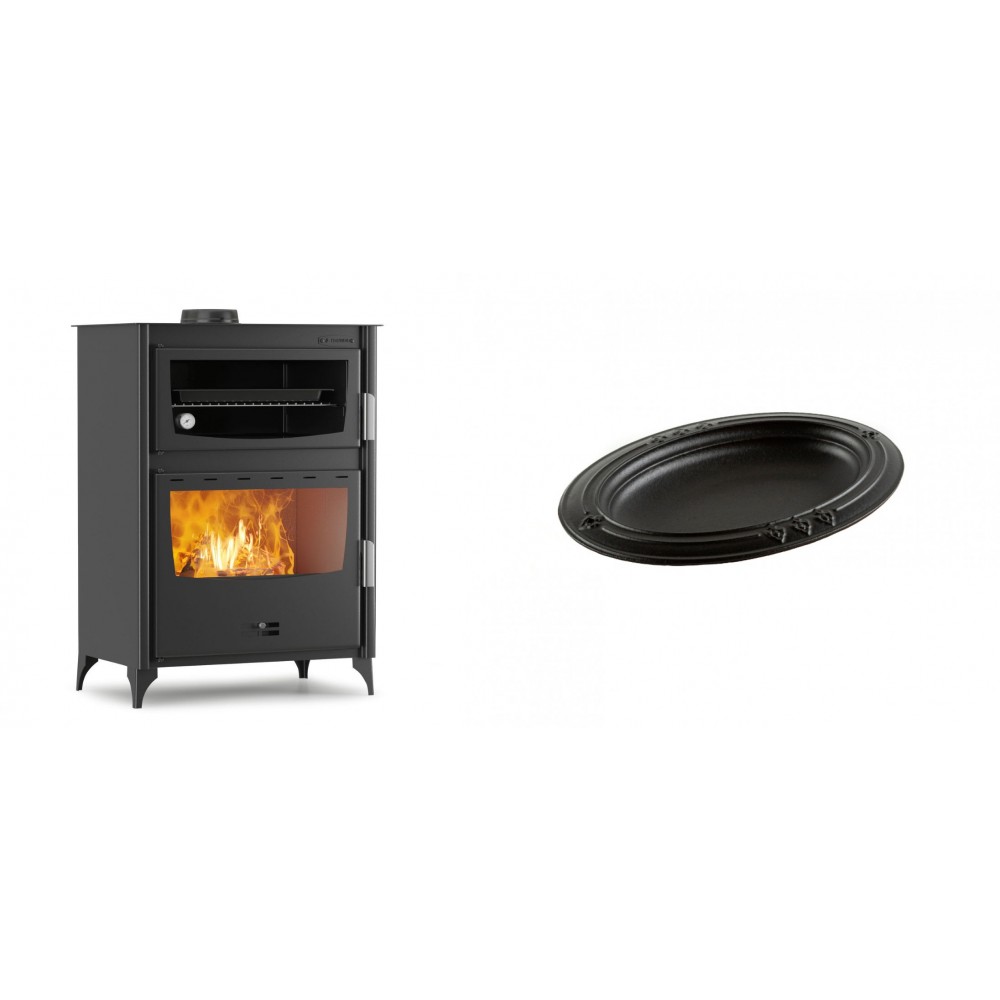 Set Kaminofen, Holzofen mit Backfach Velmora Fire ATS 90-50 ΜΑSΙΝΑ, 17.55kW + Gusseiserne auflaufform Solagio oval, 25x33cm | Holzofen | Kaminofen |