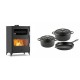 Set Kaminofen, Holzofen mit Backfach Velmora Fire ATS 90-50 ΜΑSΙΝΑ, 17.55kW + Gusseisen Topf Set aus 3 teilen Solagio, Black Onyx | Holzofen | Kaminofen |