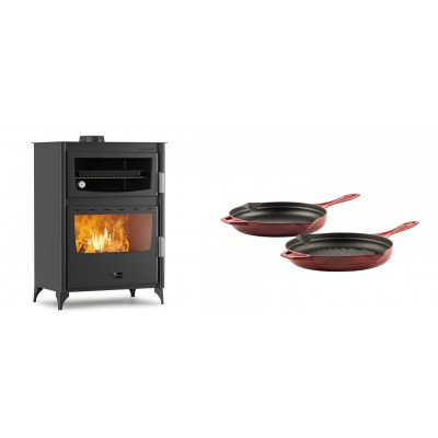 Set Kaminofen, Holzofen mit Backfach Velmora Fire ATS 90-50 ΜΑSΙΝΑ, 17.55kW + Gusseisen Topf Set aus 2 teilen Solagio, Rubin - Kaminofen - Holzofen mit Backfach