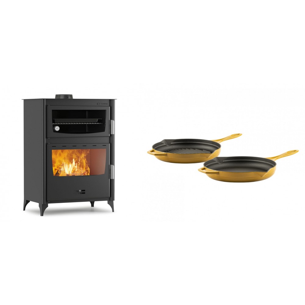 Set Kaminofen, Holzofen mit Backfach Velmora Fire ATS 90-50 ΜΑSΙΝΑ, 17.55kW + Gusseisen Topf Set aus 2 teilen Solagio, Dijon | Holzofen | Kaminofen |