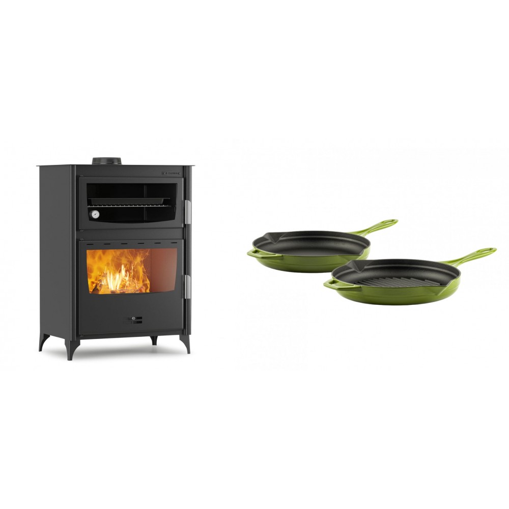 Set Kaminofen, Holzofen mit Backfach Velmora Fire ATS 90-50 ΜΑSΙΝΑ, 17.55kW + Gusseisen Topf Set aus 2 teilen Solagio, Bamboo | Holzofen | Kaminofen |