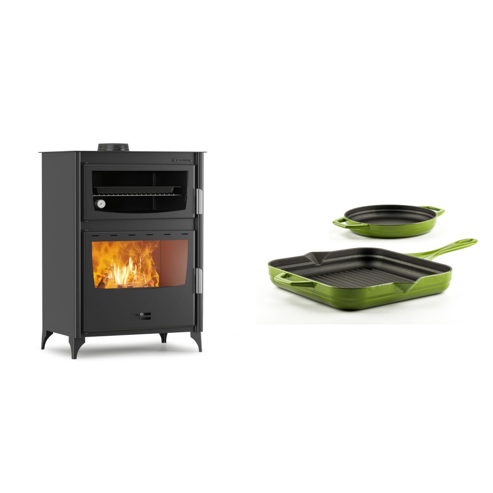 Set Kaminofen, Holzofen mit Backfach Velmora Fire ATS 90-50 ΜΑSΙΝΑ, 17.55kW + Gusseisen Topf Set aus 2 teilen Solagio, Bamboo | Holzofen | Kaminofen |